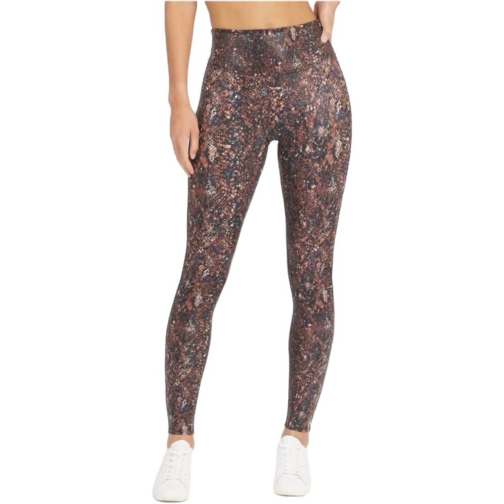SPANX Faux Leather Snake Shine Mocha Snake‎ Print Leggings 20324R